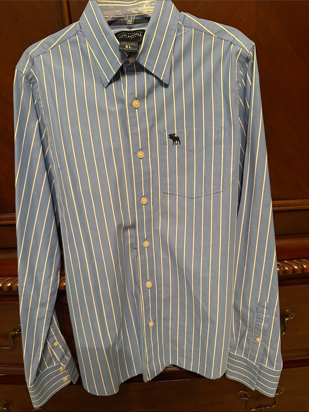 Abercrombie & Fitch Light Blue and White Striped Dress Shirt
